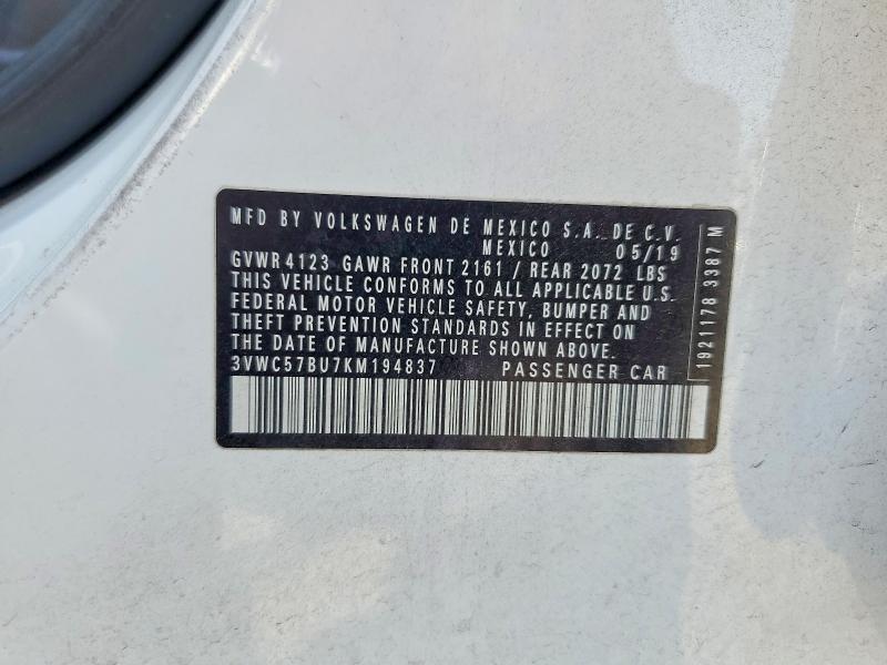 65585366 :رقم المزاد ، 3VWC57BU7KM194837 vin ، 2019 Volkswagen Jetta مزاد بيع