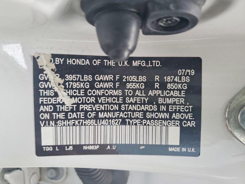2020 Honda Civic მანქანა იყიდება აუქციონზე, vin: SHHFK7H66LU401627, აუქციონის ნომერი: 66049536