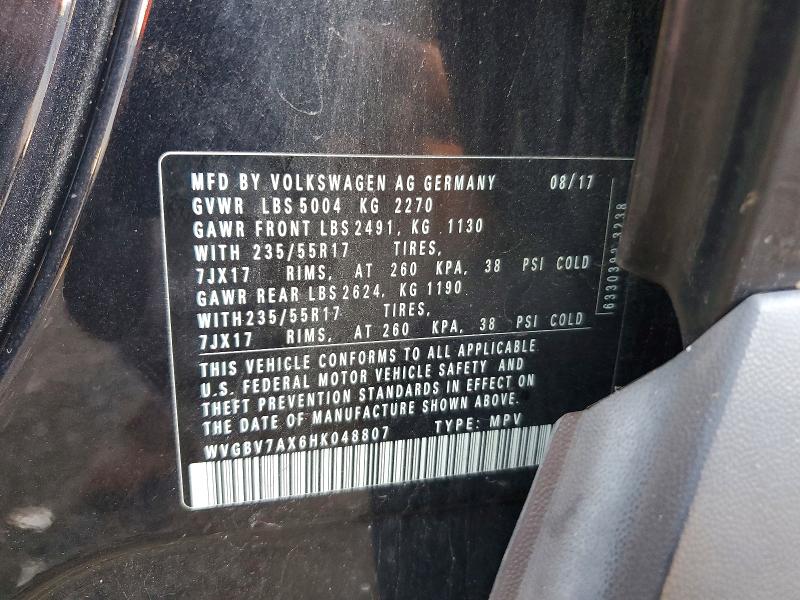 Продаж на аукціоні авто 2017 Volkswagen Tiguan, vin: WVGBV7AX6HK048807, номер лоту: 65210766