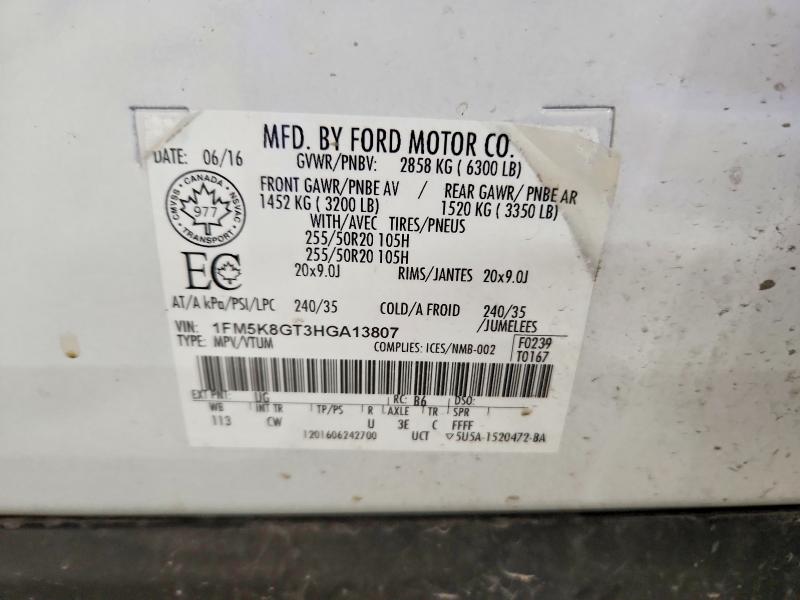 Aukcja sprzedaży 2017 Ford Explorer, vin: 1FM5K8GT3HGA13807, numer aukcji: 63421996