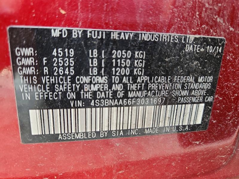 2015 Subaru Legacy მანქანა იყიდება აუქციონზე, vin: 4S3BNAA66F3031697, აუქციონის ნომერი: 62446276