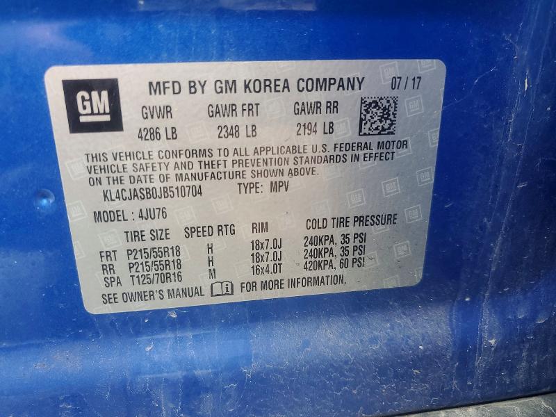 2018 Buick Encore მანქანა იყიდება აუქციონზე, vin: KL4CJASB0JB510704, აუქციონის ნომერი: 65134886