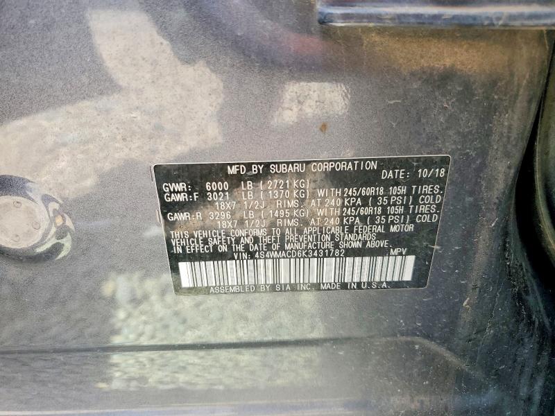 Aukcja sprzedaży 2019 Subaru Ascent, vin: 4S4WMACD6K3431782, numer aukcji: 67164126
