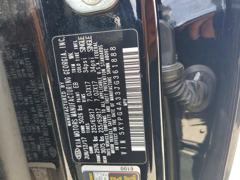 65410656 :رقم المزاد ، 5XYPG4A33JG361888 vin ، 2018 Kia Sorento مزاد بيع