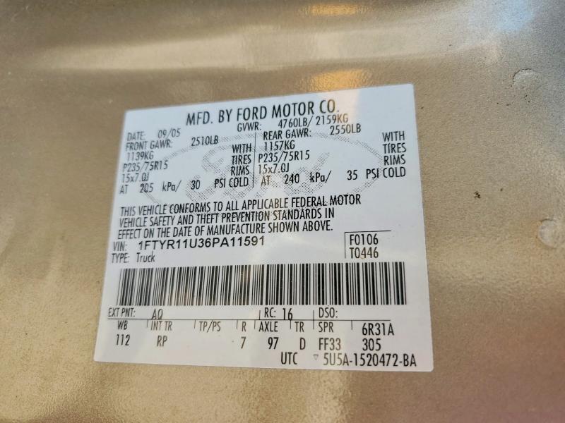 64624616 :رقم المزاد ، 1FTYR11U36PA11591 vin ، 2006 Ford Ranger مزاد بيع