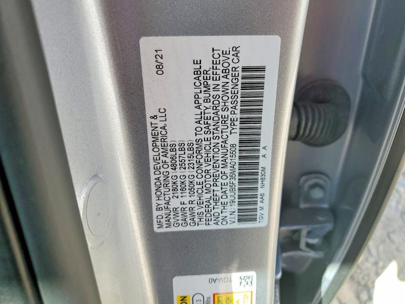 2021 Acura Tlx მანქანა იყიდება აუქციონზე, vin: 19UUB5F35MA015508, აუქციონის ნომერი: 63612626