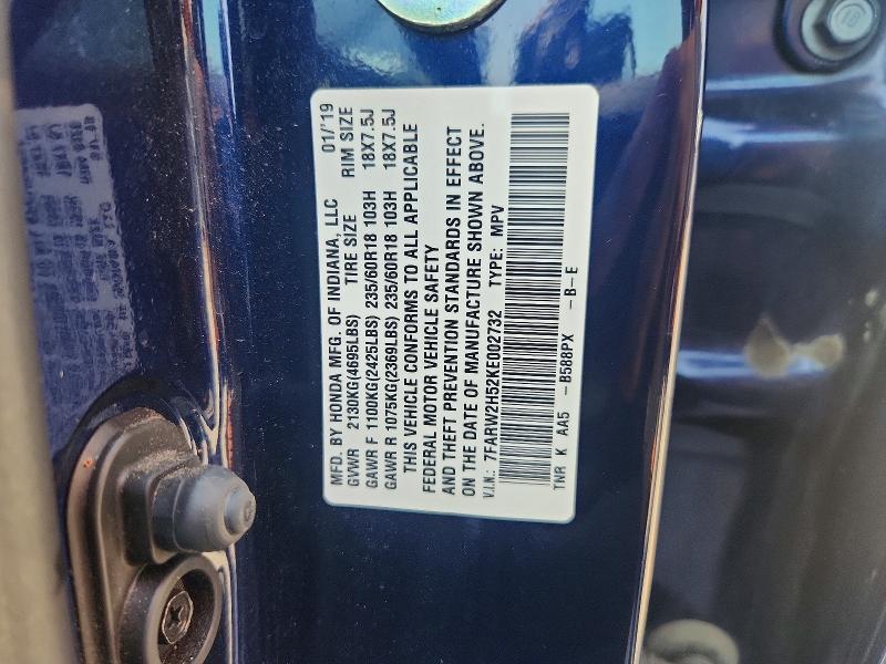 64545556 :رقم المزاد ، 7FARW2H52KE002732 vin ، 2019 Honda Cr-v مزاد بيع
