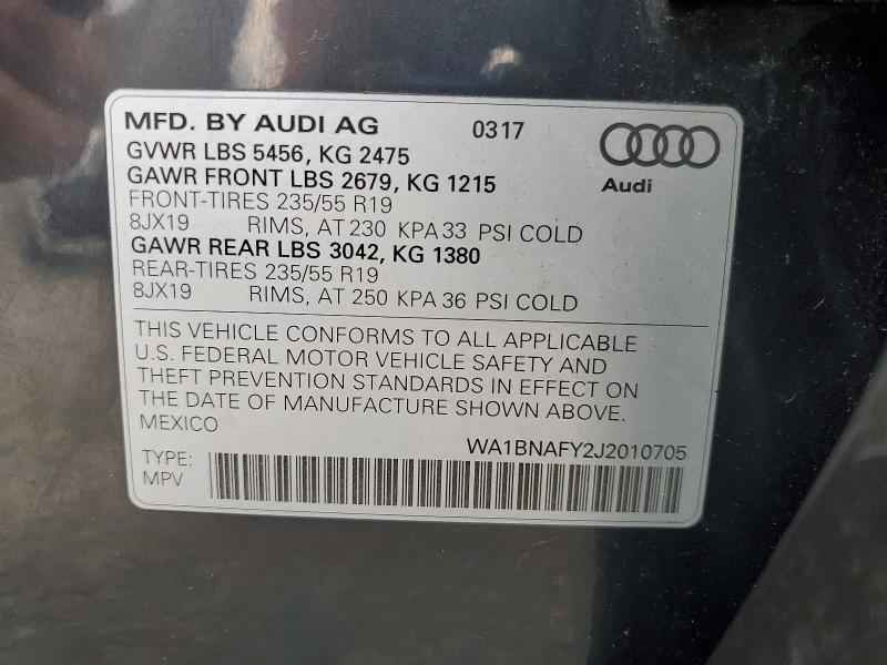 64385436 :رقم المزاد ، WA1BNAFY2J2010705 vin ، 2018 Audi Q5 مزاد بيع