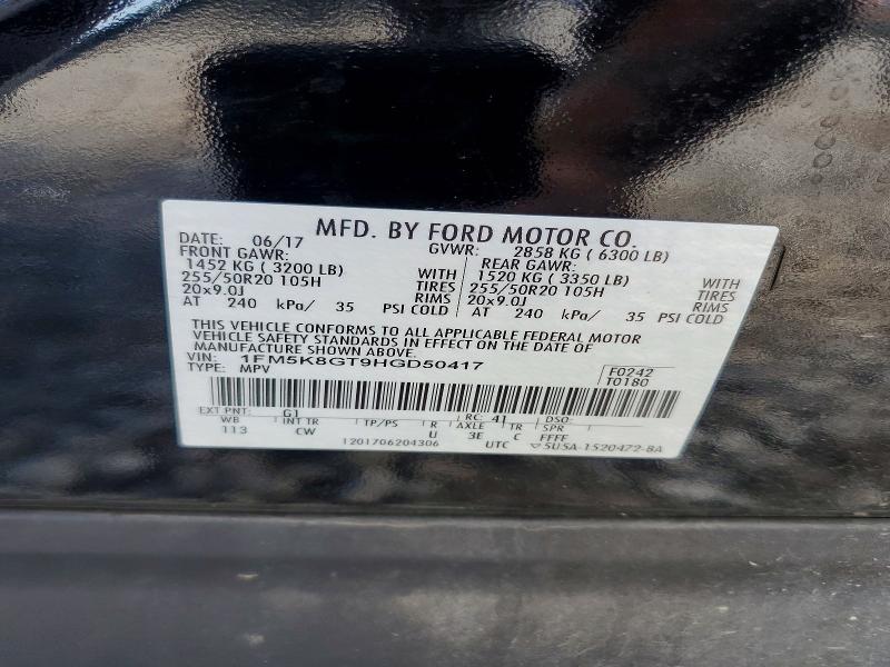 Продаж на аукціоні авто 2017 Ford Explorer, vin: 1FM5K8GT9HGD50417, номер лоту: 64466976