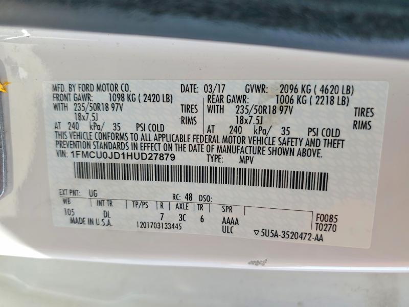 63890136 :رقم المزاد ، 1FMCU0JD1HUD27879 vin ، 2017 Ford Escape مزاد بيع