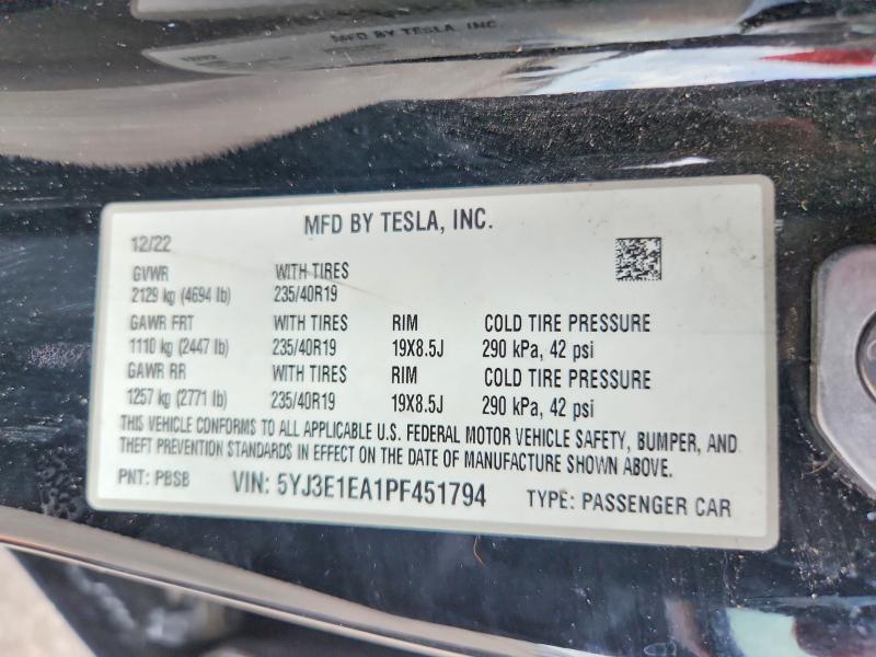Aukcja sprzedaży 2023 Tesla Model 3, vin: 5YJ3E1EA1PF451794, numer aukcji: 63675626