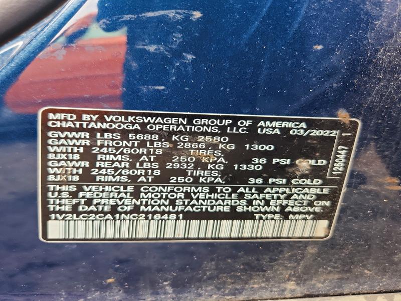 Продажа на аукционе авто 2022 Volkswagen Atlas Cross Sport, vin: 1V2LC2CA1NC216481, номер лота: 63203566