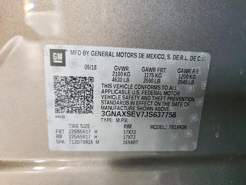 63691646 :رقم المزاد ، 3GNAXSEV7JS637758 vin ، 2018 Chevrolet Equinox مزاد بيع