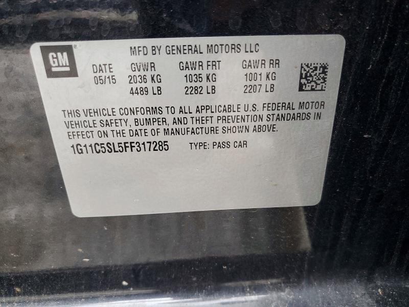 2015 Chevrolet Malibu მანქანა იყიდება აუქციონზე, vin: 1G11C5SL5FF317285, აუქციონის ნომერი: 63780656