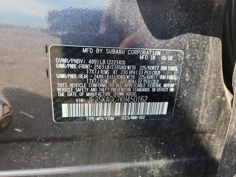 Продажа на аукционе авто 2019 Subaru Forester, vin: JF2SKAGC7KH450162, номер лота: 64579906