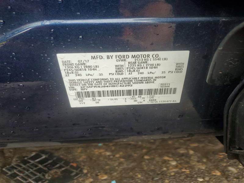 64788466 :رقم المزاد ، 2FMPK4J94HBC42292 vin ، 2017 Ford Edge مزاد بيع