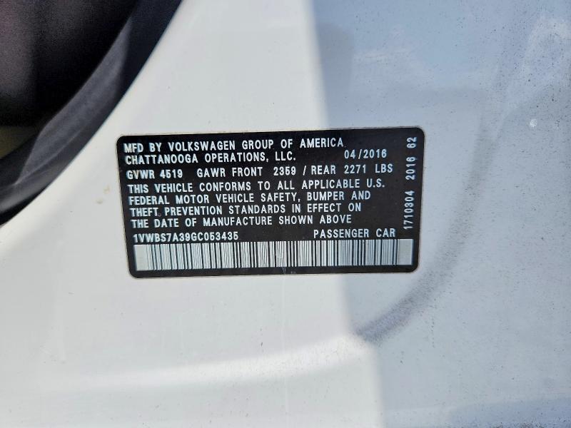 Продажа на аукционе авто 2016 Volkswagen Passat, vin: 1VWBS7A39GC053435, номер лота: 65717056
