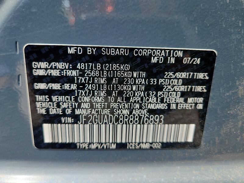 Продажа на аукционе авто 2024 Subaru Crosstrek, vin: JF2GUADC8R8876893, номер лота: 63658436
