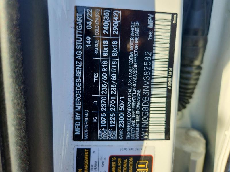 64416896 :رقم المزاد ، W1N0G8DB3NV382582 vin ، 2022 Mercedes-benz Glc مزاد بيع