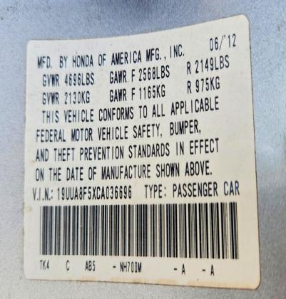 64689496 :رقم المزاد ، 19UUA8F5XCA036696 vin ، 2012 Acura Tl مزاد بيع
