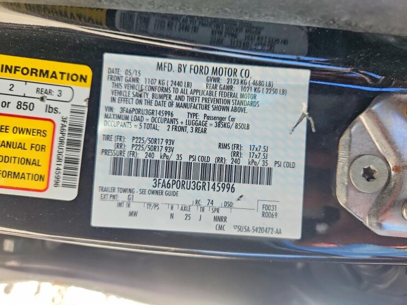64516726 :رقم المزاد ، 3FA6P0RU3GR145996 vin ، 2016 Ford Fusion مزاد بيع