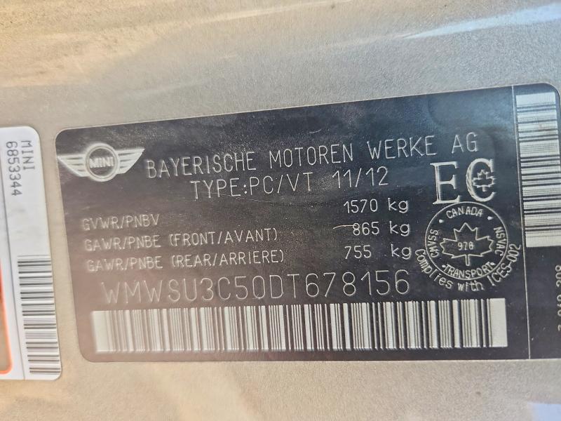 Продажа на аукционе авто 2013 Mini Cooper, vin: WMWSU3C50DT678156, номер лота: 63243896