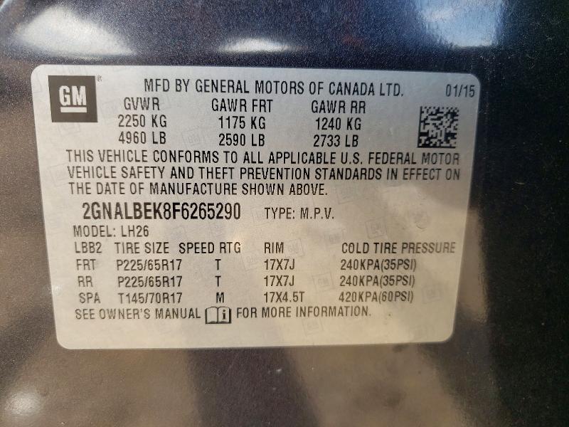Продажа на аукционе авто 2015 Chevrolet Equinox, vin: 2GNALBEK8F6265290, номер лота: 64111706