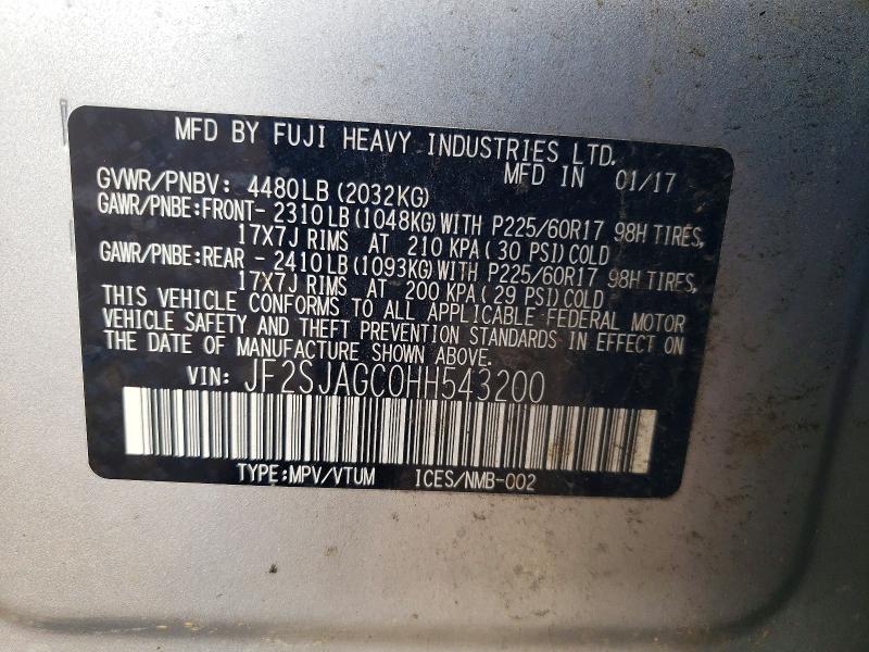 Aukcja sprzedaży 2017 Subaru Forester, vin: JF2SJAGC0HH543200, numer aukcji: 64030336