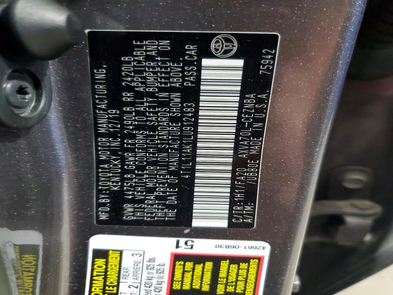 Aukcja sprzedaży 2020 Toyota Camry, vin: 4T1L11AK1LU912483, numer aukcji: 62967686