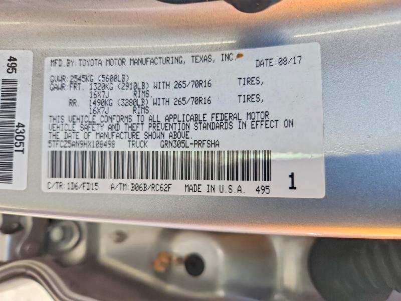 Продаж на аукціоні авто 2017 Toyota Tacoma, vin: 5TFCZ5AN9HX108498, номер лоту: 64799236