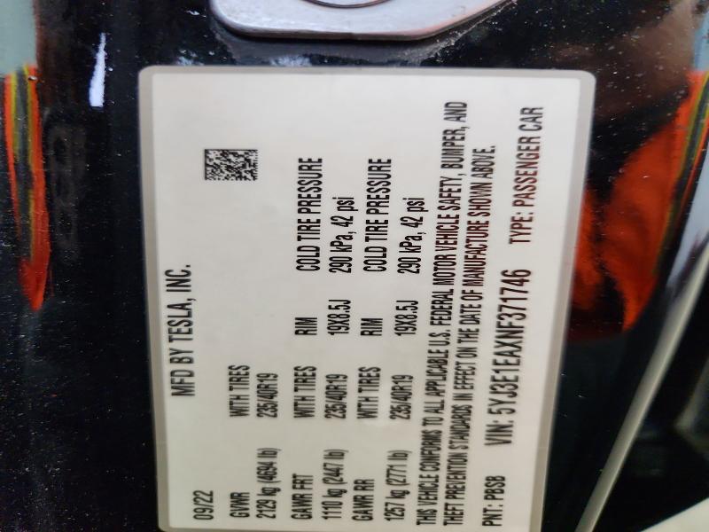 2022 Tesla Model 3 მანქანა იყიდება აუქციონზე, vin: 5YJ3E1EAXNF371746, აუქციონის ნომერი: 65464206