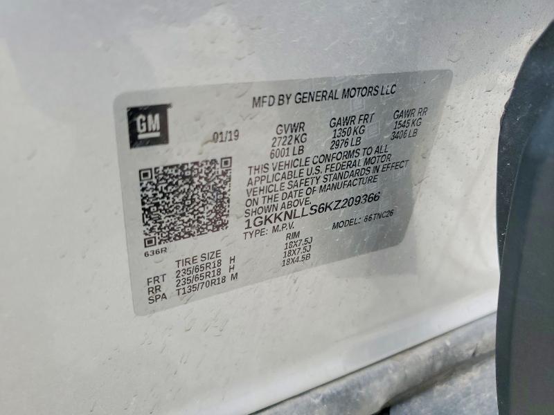 64939496 :رقم المزاد ، 1GKKNLLS6KZ209366 vin ، 2019 Gmc Acadia مزاد بيع