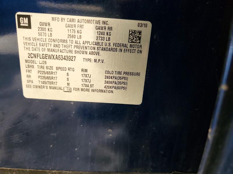 2010 Chevrolet Equinox მანქანა იყიდება აუქციონზე, vin: 2CNFLGEWXA6343927, აუქციონის ნომერი: 65186146