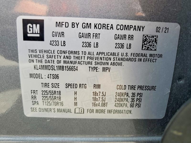 2021 Buick Encore Gx მანქანა იყიდება აუქციონზე, vin: KL4MMDSL1MB156654, აუქციონის ნომერი: 66366296