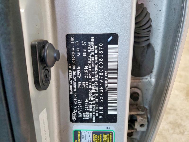 2012 Kia Optima მანქანა იყიდება აუქციონზე, vin: 5XXGN4A78CG081870, აუქციონის ნომერი: 61451996