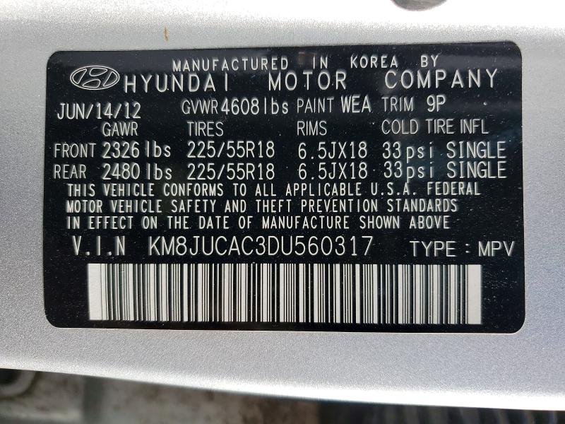 2013 Hyundai Tucson მანქანა იყიდება აუქციონზე, vin: KM8JUCAC3DU560317, აუქციონის ნომერი: 65903836