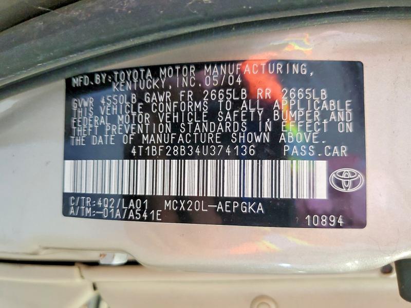 Aukcja sprzedaży 2004 Toyota Avalon, vin: 4T1BF28B34U374136, numer aukcji: 64110646