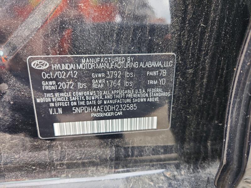 66447996 :رقم المزاد ، 5NPDH4AE0DH232585 vin ، 2013 Hyundai Elantra مزاد بيع