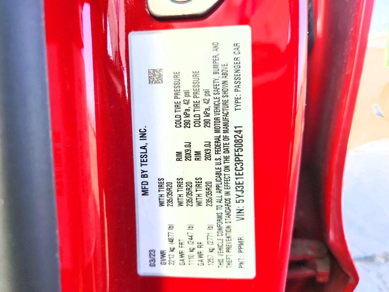 64307786 :رقم المزاد ، 5YJ3E1EC3PF508241 vin ، 2023 Tesla Model 3 مزاد بيع