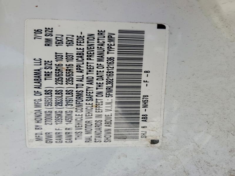 65272866 :رقم المزاد ، 5FNRL38216B121636 vin ، 2006 Honda Odyssey مزاد بيع