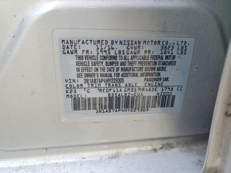 Aukcja sprzedaży 2017 Nissan Sentra, vin: 3N1AB7AP4HY229305, numer aukcji: 65899016