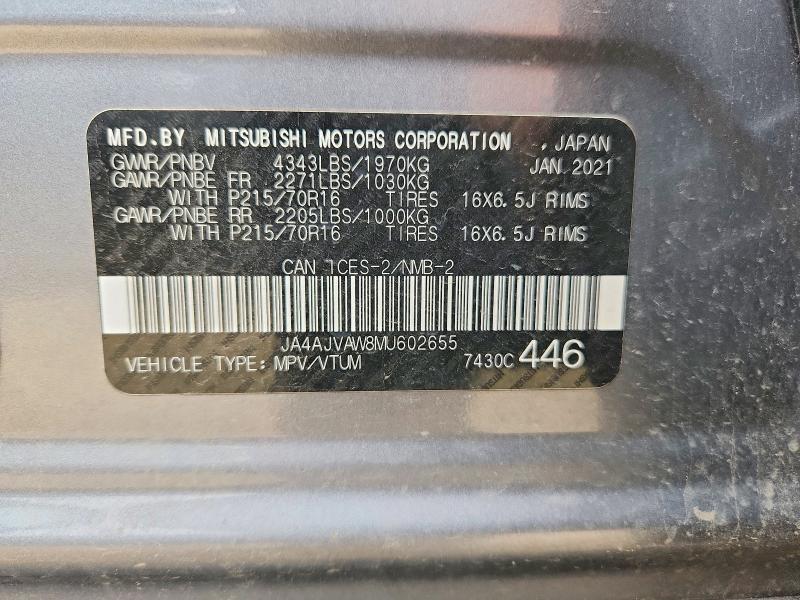64149196 :رقم المزاد ، JA4AJVAW8MU602655 vin ، 2021 Mitsubishi Rvr مزاد بيع