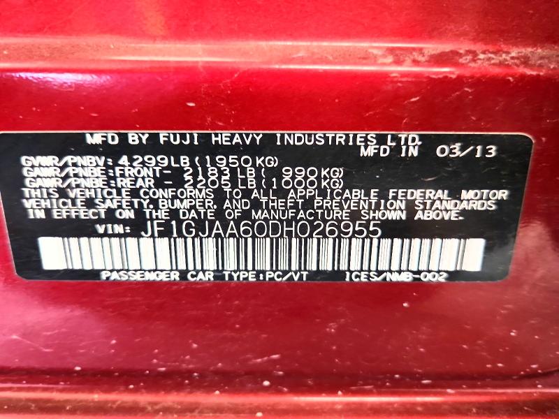 2013 Subaru Impreza მანქანა იყიდება აუქციონზე, vin: JF1GJAA60DH026955, აუქციონის ნომერი: 64038456