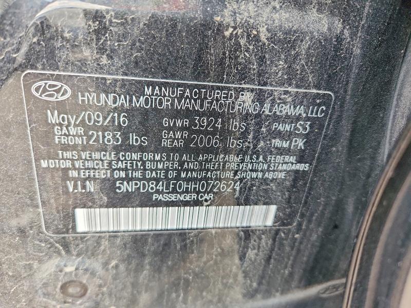 65960956 :رقم المزاد ، 5NPD84LF0HH072624 vin ، 2017 Hyundai Elantra مزاد بيع