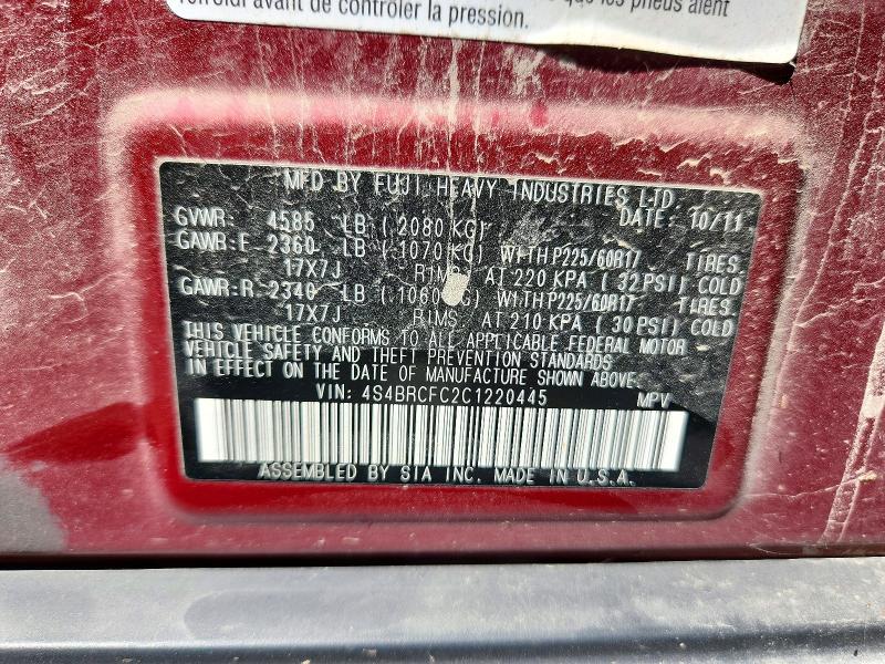 Aukcja sprzedaży 2012 Subaru Outback, vin: 4S4BRCFC2C1220445, numer aukcji: 62849296