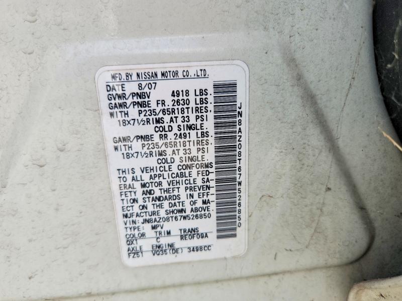 Aukcja sprzedaży 2007 Nissan Murano, vin: JN8AZ08T67W526850, numer aukcji: 64218126