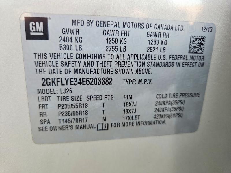 Aukcja sprzedaży 2014 Gmc Terrain, vin: 2GKFLYE34E6203382, numer aukcji: 64955216