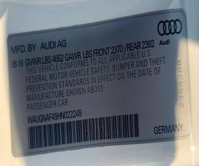 Продаж на аукціоні авто 2017 Audi A4, vin: WAUGNAF49HN022249, номер лоту: 63687386