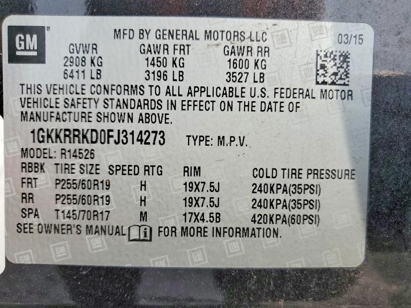 Aukcja sprzedaży 2015 Gmc Acadia, vin: 1GKKRRKD0FJ314273, numer aukcji: 66632856