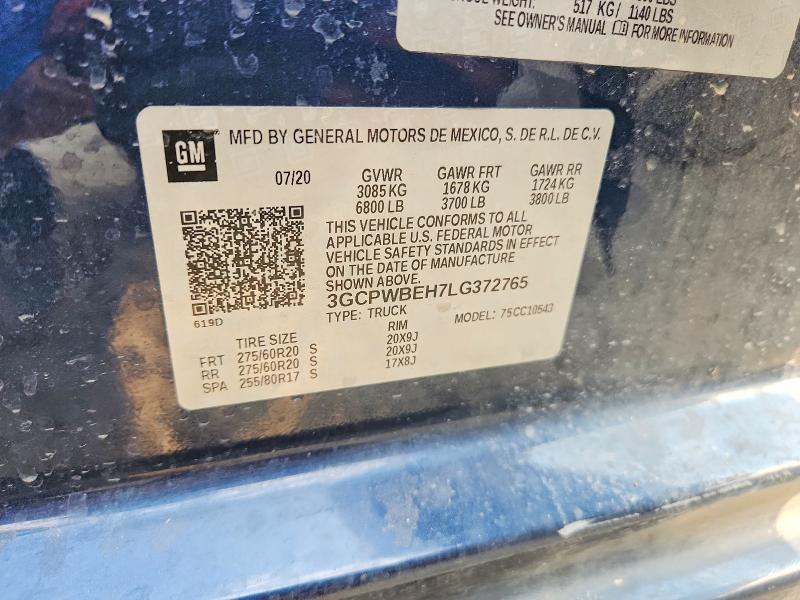 Продажа на аукционе авто 2020 Chevrolet Silverado, vin: 3GCPWBEH7LG372765, номер лота: 65456776